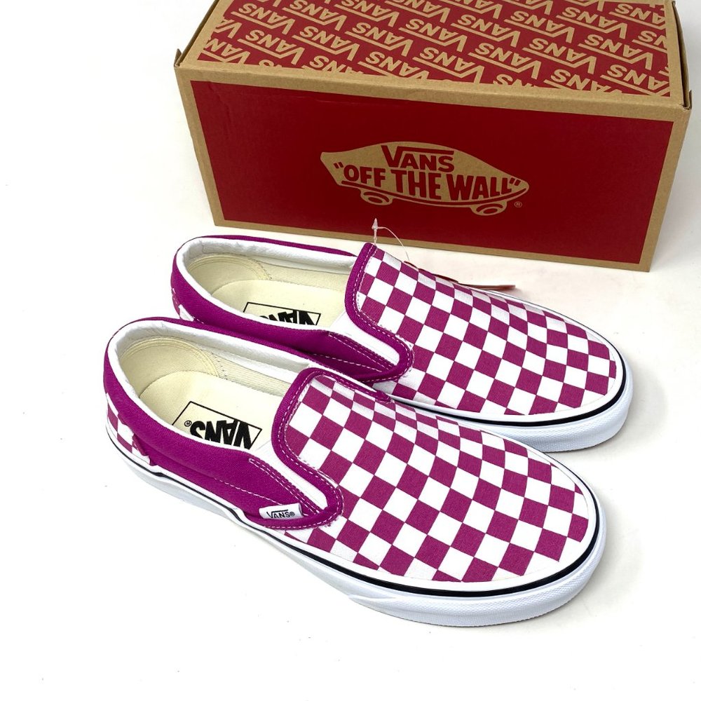 VANS Classic Slip On Checkerboard Low Top Fuchsia men’s Sneakers VN000XG8AZY - Picture 7 of 11